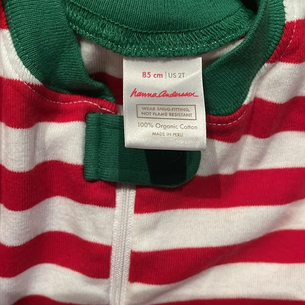 Hanna Andersson red white and green stripes zip romper holiday Christmas